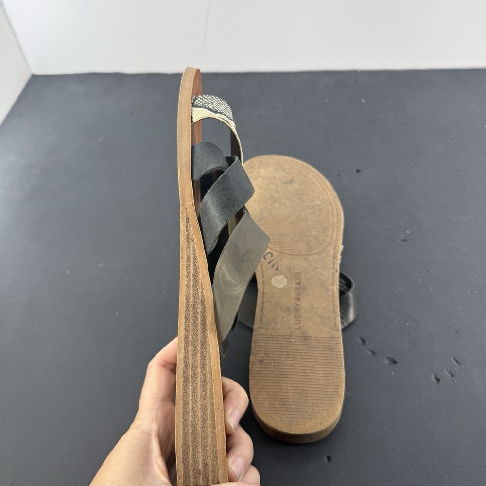 Lucky Brand Sandal 8.5 Hallisa Flat Strappy Boho Beachy Vacation Travel Leather - Picture 8 of 10